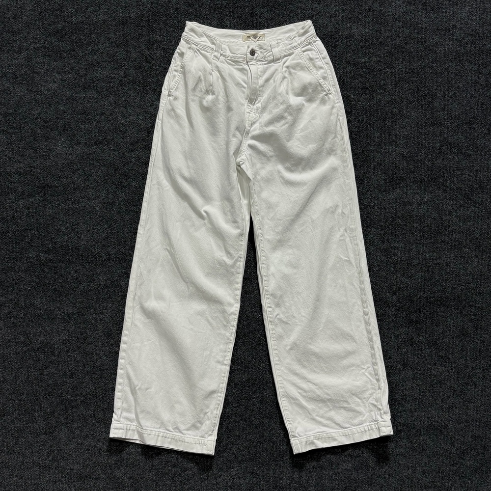 Madewell Pants Womens 25 White Twill Wide Leg Pleated Chino Casual High Rise